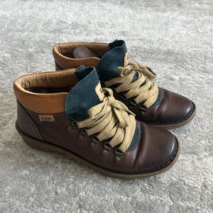 Pikolinos Boots Womens 7 Brown Ankle Shoes Leather Comfort Hiking EU 37 Lace Up